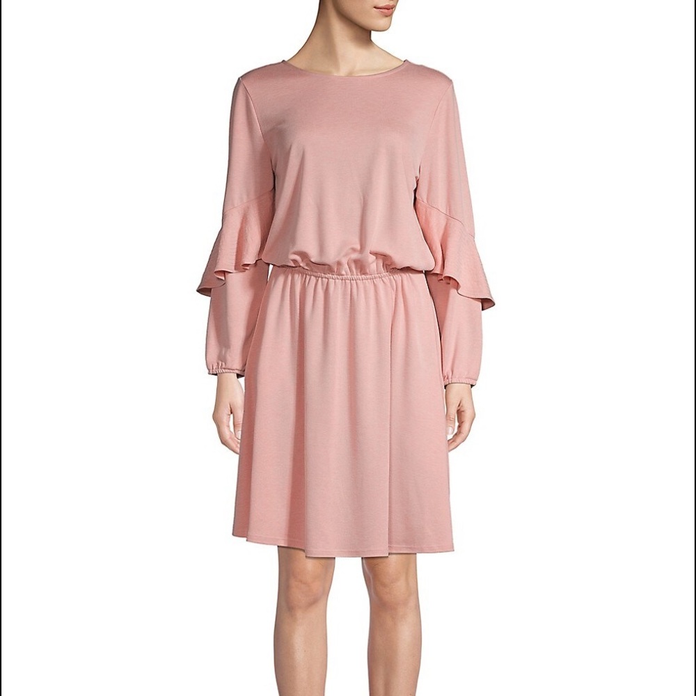 H Halston
Trapunto Flounce-Sleeve Shift Dress PINK BARBIE CORE SZ L BNWT